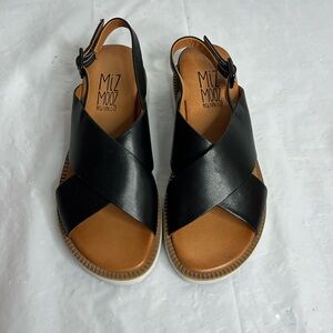 Miz Mooz Women's Leather Backstrap Crossover Sandals Ella Black